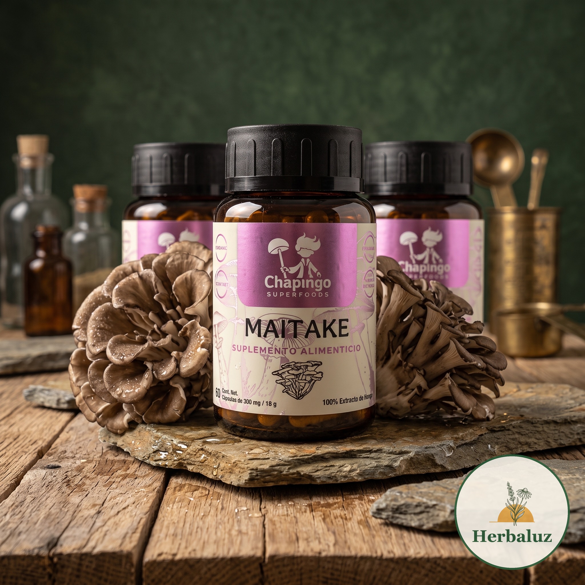 Suplemento Maitake de Herbaluz entre hongos frescos